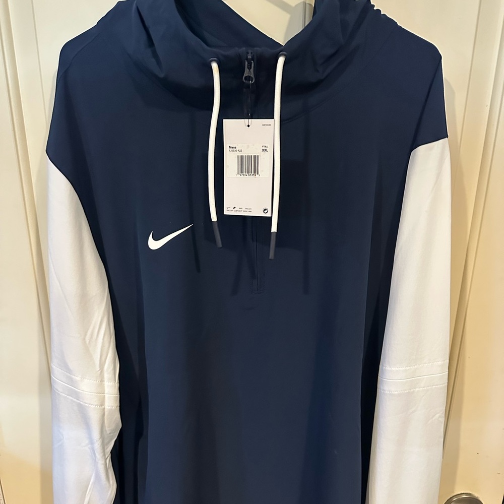 Nike L/S Hoodie 1/4 Zip Pullover - 2XL - Navy/White